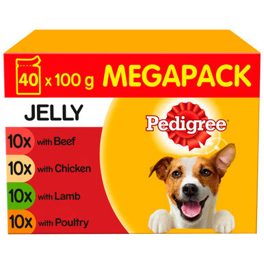 Pedigree Adult Wet Dog Food Pouches - Mixed Selection in Jelly 40 x 100g