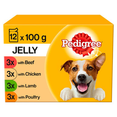 Pedigree Adult Wet Dog Food Pouches - Mixed Selection in Jelly 12 x 100g