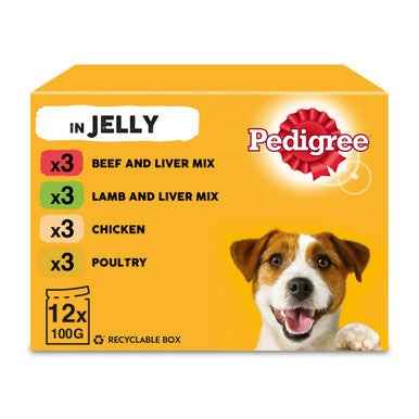 Pedigree Adult Wet Dog Food Pouches - Mixed Selection in Jelly 12 x 100g