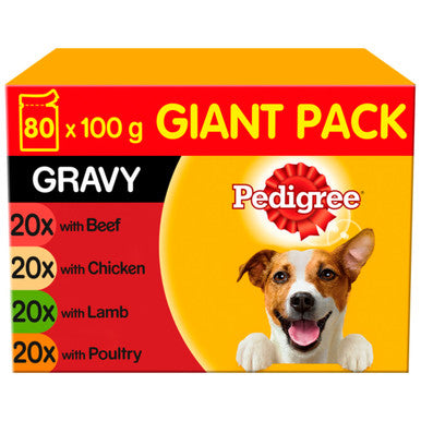 Pedigree Adult Wet Dog Food Pouches - Mixed Selection in Gravy 80 x 100g