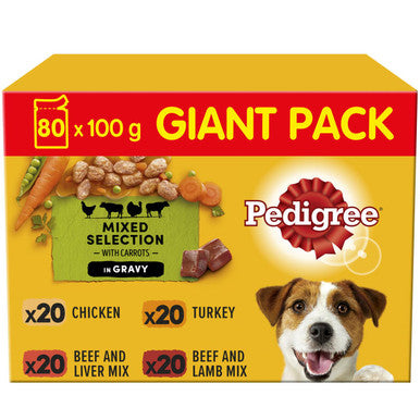 Pedigree Adult Wet Dog Food Pouches - Mixed Selection in Gravy 80 x 100g