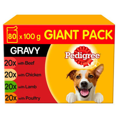 Pedigree Adult Wet Dog Food Pouches - Mixed Selection in Gravy 80 x 100g