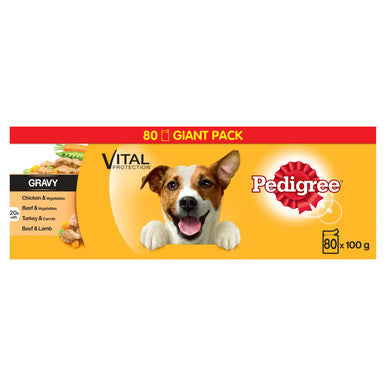 Pedigree Adult Wet Dog Food Pouches - Mixed Selection in Gravy 80 x 100g