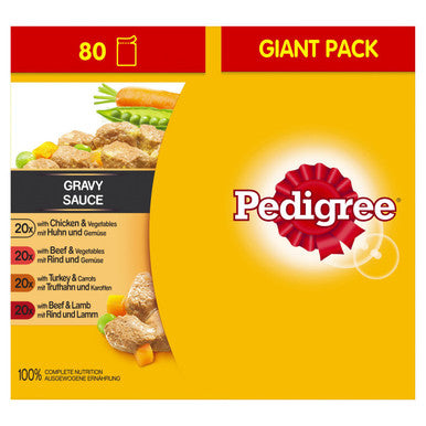 Pedigree Adult Wet Dog Food Pouches - Mixed Selection in Gravy 80 x 100g