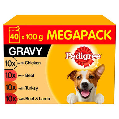 Pedigree Adult Wet Dog Food Pouches - Mixed Selection in Gravy 40 x 100g