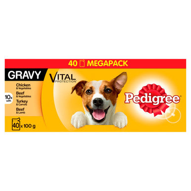 Pedigree Adult Wet Dog Food Pouches - Mixed Selection in Gravy 40 x 100g