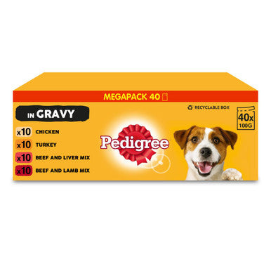 Pedigree Adult Wet Dog Food Pouches - Mixed Selection in Gravy 40 x 100g