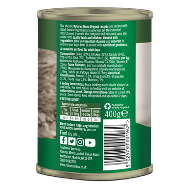 Natures Menu Adult Original Wet Dog Food Cans - Lamb & Chicken