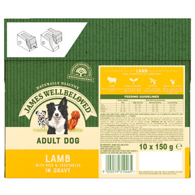 James Wellbeloved Adult Wet Dog Food Pouches - Lamb & Rice in Gravy