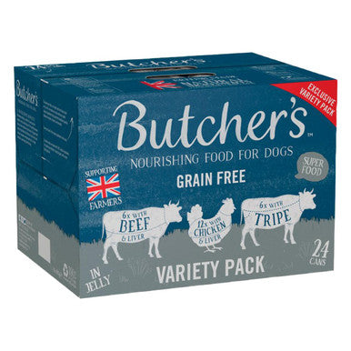 Butcher's Grain-free Adult Wet Dog Food - Beef, Chicken & Tripe's Variety Pack Dog Food Tins