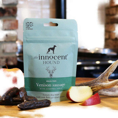 The Innocent Hound Dog Treat Venison Sausages with Chopped Apple