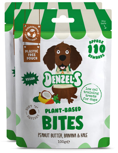 Denzel's Plant Based Bites Soft 'n' Squishy Low Calorie Vegan Training Dog Treats - Peanut Butter, Banana & Kale