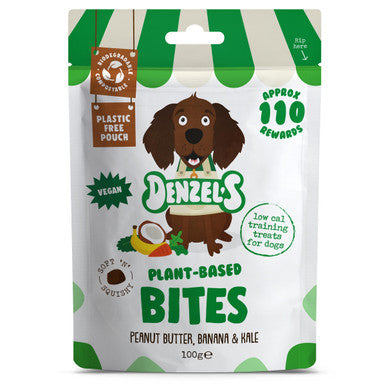 Denzel's Plant Based Bites Soft 'n' Squishy Low Calorie Vegan Training Dog Treats - Peanut Butter, Banana & Kale