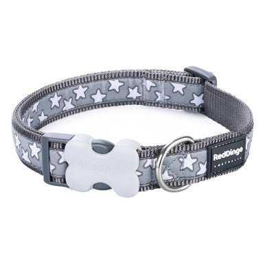 Red Dingo Stars Dog Collar in White on Grey