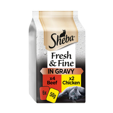 Sheba Fresh and Fine Adult Wet Cat Food Pouches - Beef & Chicken in Gravy