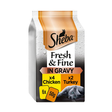 Sheba Fresh and Fine Adult Wet Cat Food Pouches - Chicken & Turkey in Gravy