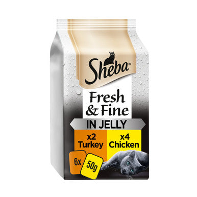 Sheba Fresh and Fine Adult Wet Cat Food Pouches - Turkey & Chicken in Jelly