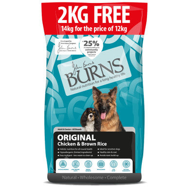 Burns Original Adult/Senior Dry Dog Food - Chicken & Brown Rice 12+2kg Free (14kg)