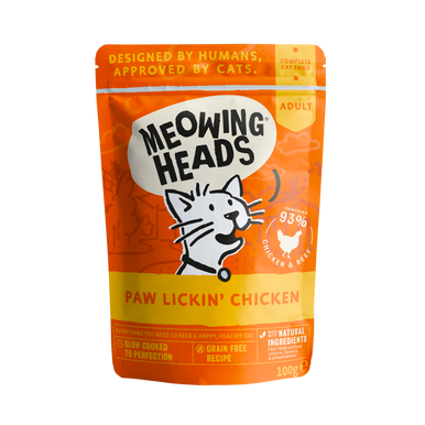 Meowing Heads Paw Lickin’ Adult Wet Cat Food in Pouches - Chicken & Beef