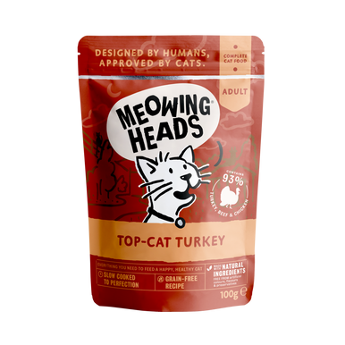 Meowing Heads Top-Cat Adult Wet Cat Food in Pouches - Turkey, Chicken & Beef