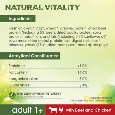 Perfect Fit Natural Vitality Adult 1+ Dry Cat Food - Beef & Chicken