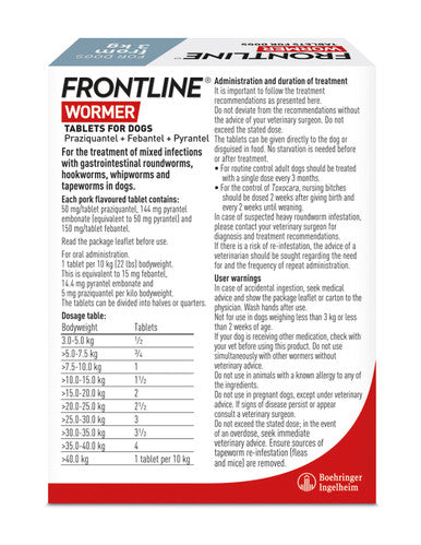 Frontline Wormer Flavoured Tablets for Dogs