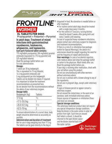 Frontline Wormer XL Flavoured Tablets for Dogs