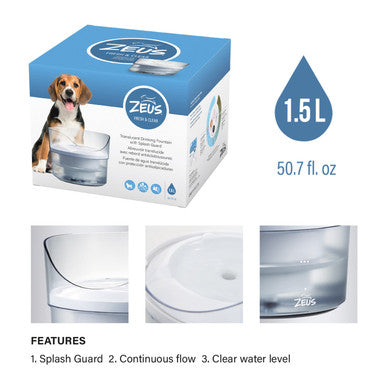 Zeus Fresh and Clear Splash Guard Dog Drinking Fountain