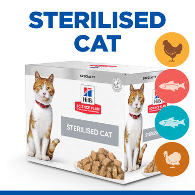 Hill's Science Plan Sterilised Cat Adult Wet Cat Food Multipack - Chicken, Salmon, Trout, Turkey