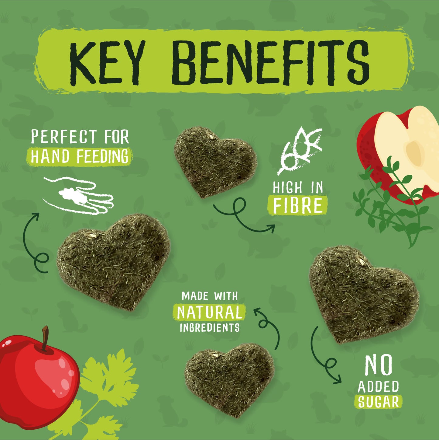 Burgess Excel Nature Snacks Herby Hearts Treats - Mixed Herbs & Apple