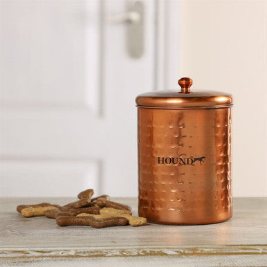 Hound Hammered Antique Copper Finish Dog Pet Treat Cannister