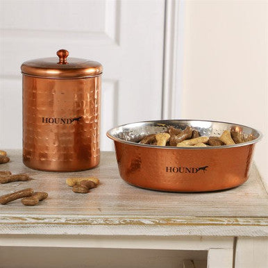 Hound Hammered Antique Copper Finish Dog Pet Treat Cannister