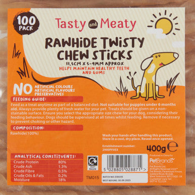 Tasty and Meaty Rawhide Twisty Chew Sticks Adult Dog Treats