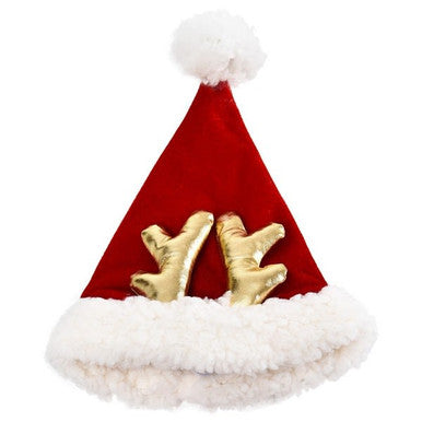 House of Paws Red Santa Hat with Antlers for Dog