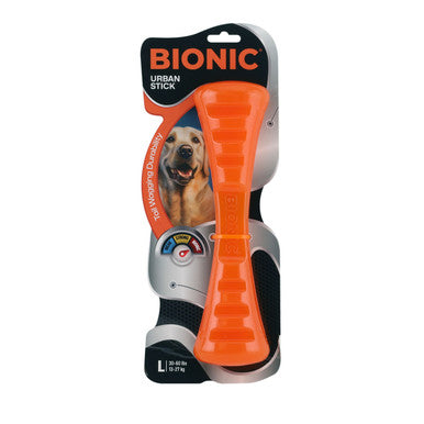 BIONIC Urban Stick Treats Holding Orange Dog Chew Toy