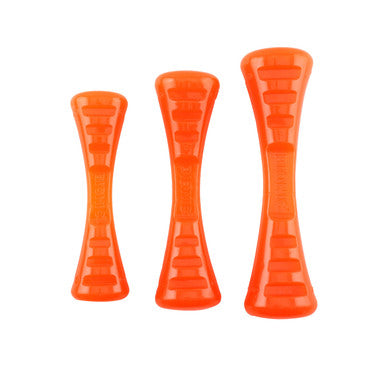 BIONIC Urban Stick Treats Holding Orange Dog Chew Toy