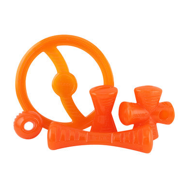 BIONIC Urban Stick Treats Holding Orange Dog Chew Toy