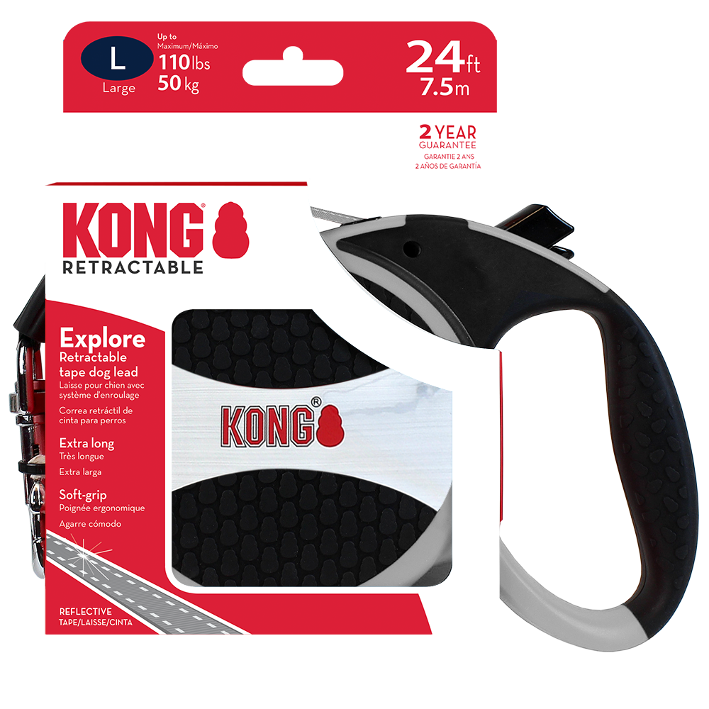 Front View of KONG Explore Retractable Grey Dog Lead