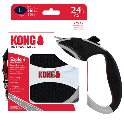 Front View of KONG Explore Retractable Grey Dog Lead