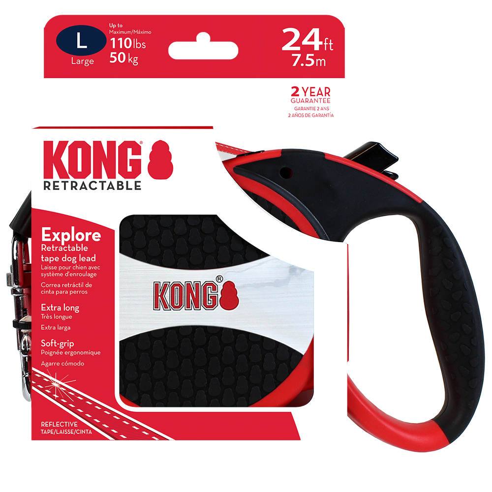 Front View of KONG Explore Retractable Red Dog Lead