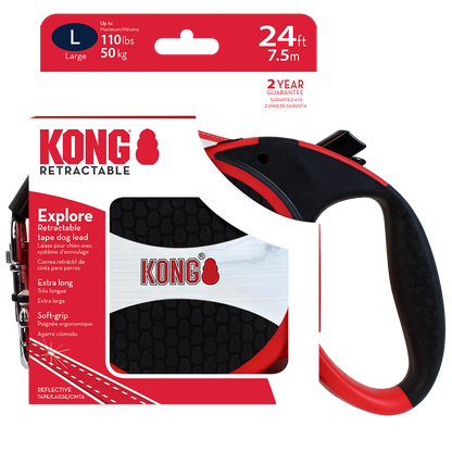 Front View of KONG Explore Retractable Red Dog Lead