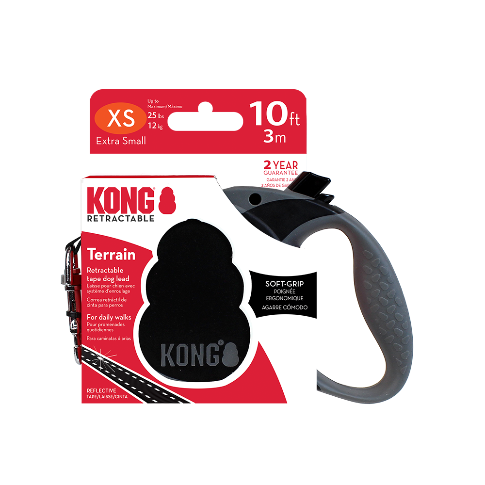 Front View of KONG Terrain Retractable Black Dog Lead