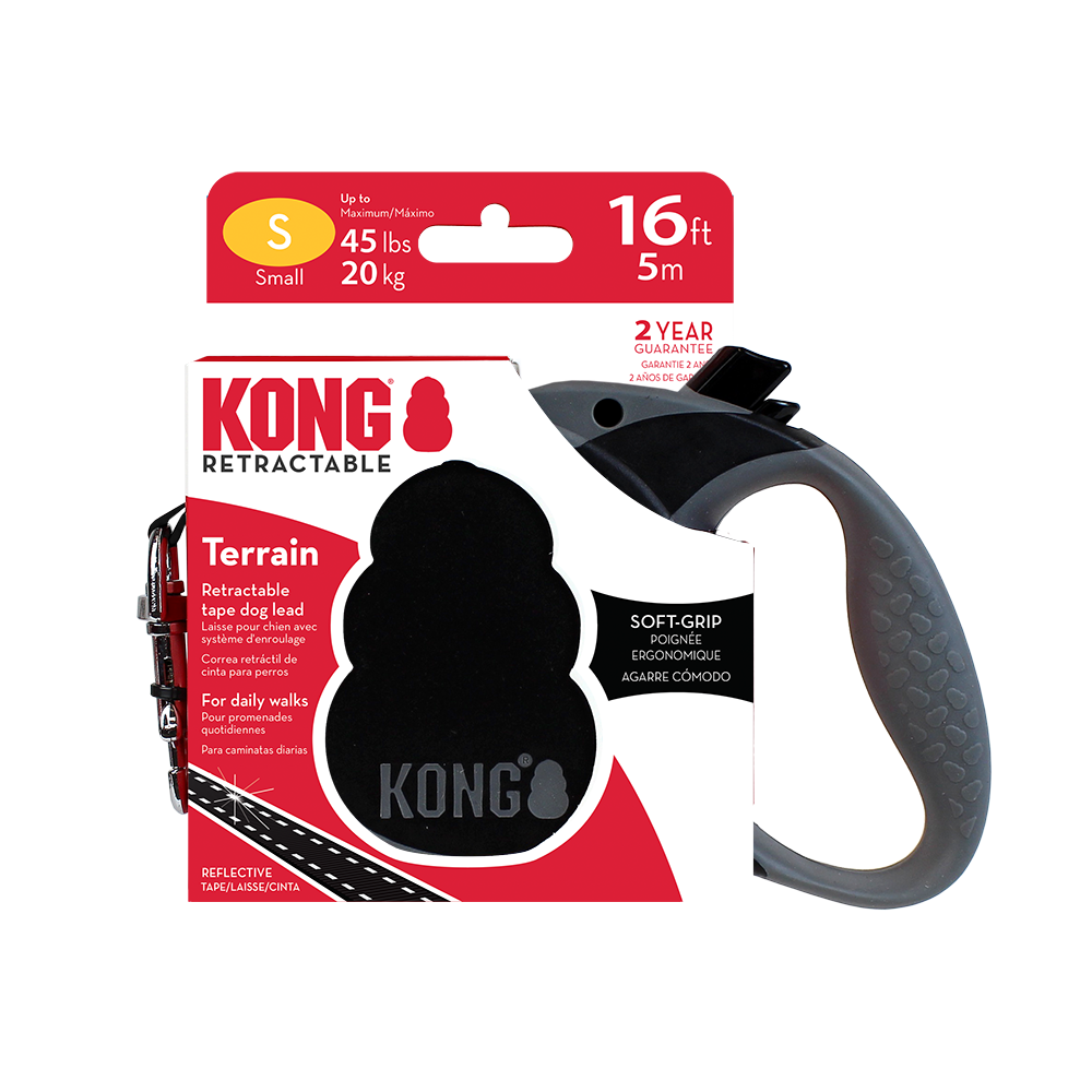 Front View of KONG Terrain Retractable Black Dog Lead