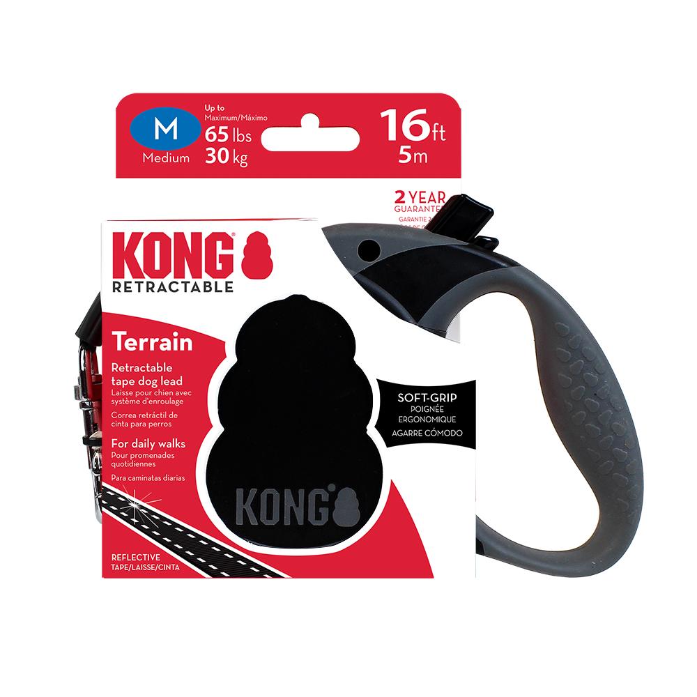 Front View of KONG Terrain Retractable Black Dog Lead