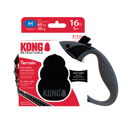 Front View of KONG Terrain Retractable Black Dog Lead