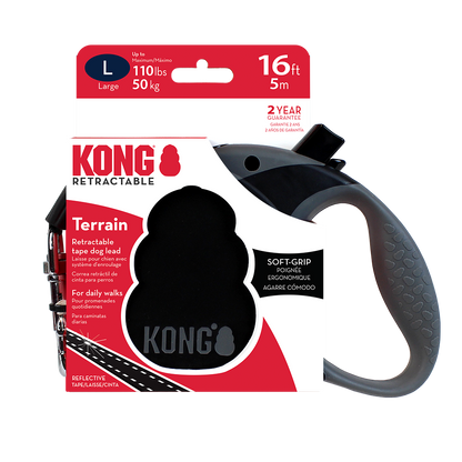 Front View of KONG Terrain Retractable Black Dog Lead