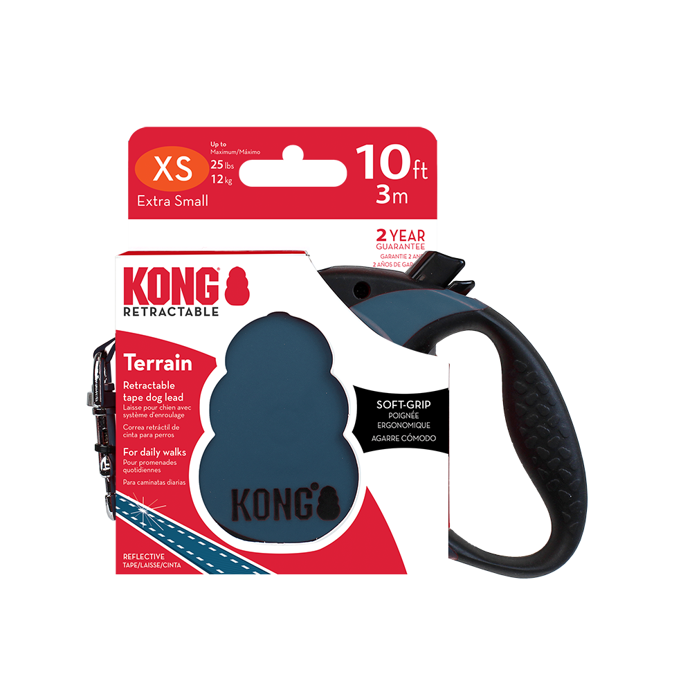 Front View of KONG Terrain Retractable Blue Dog Lead