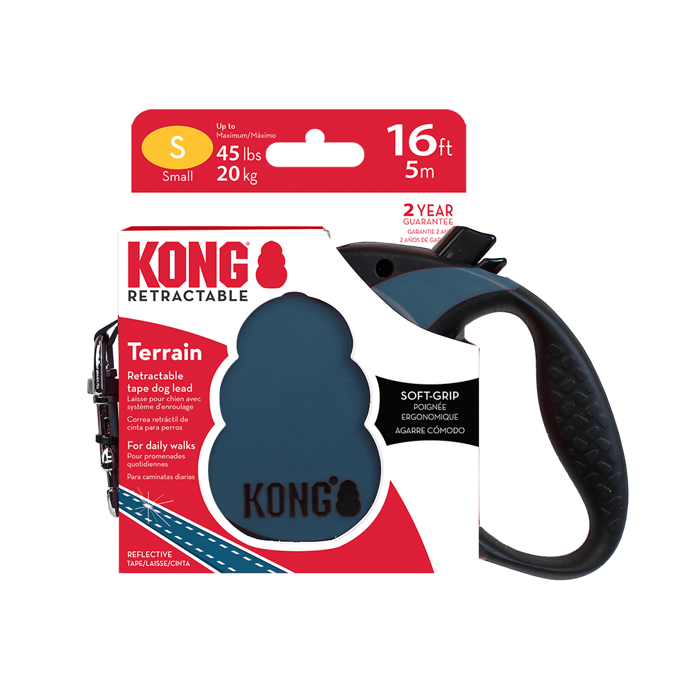 Front View of KONG Terrain Retractable Blue Dog Lead