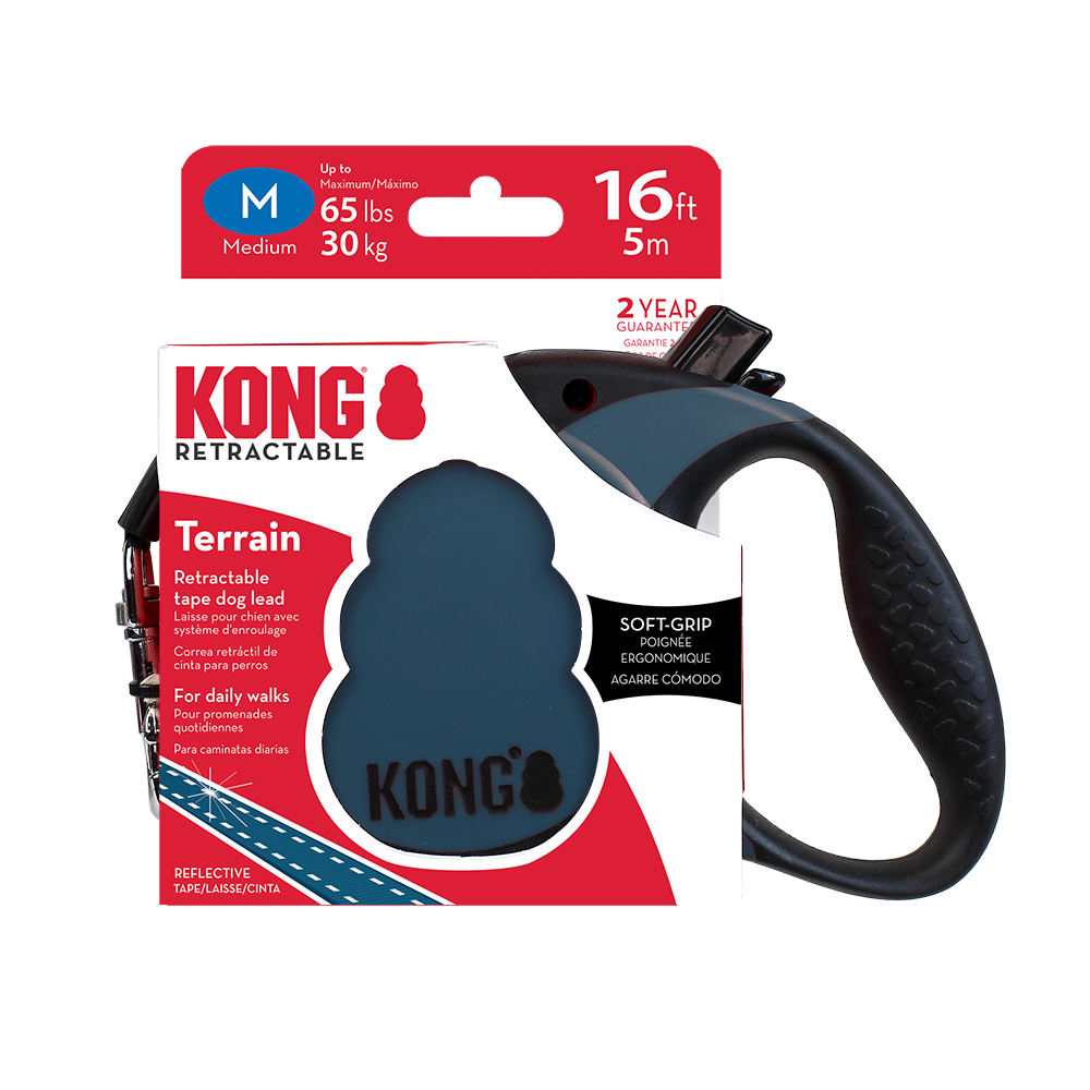 Front View of KONG Terrain Retractable Blue Dog Lead