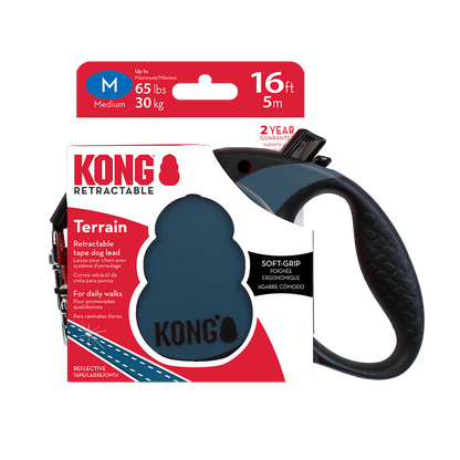 Front View of KONG Terrain Retractable Blue Dog Lead